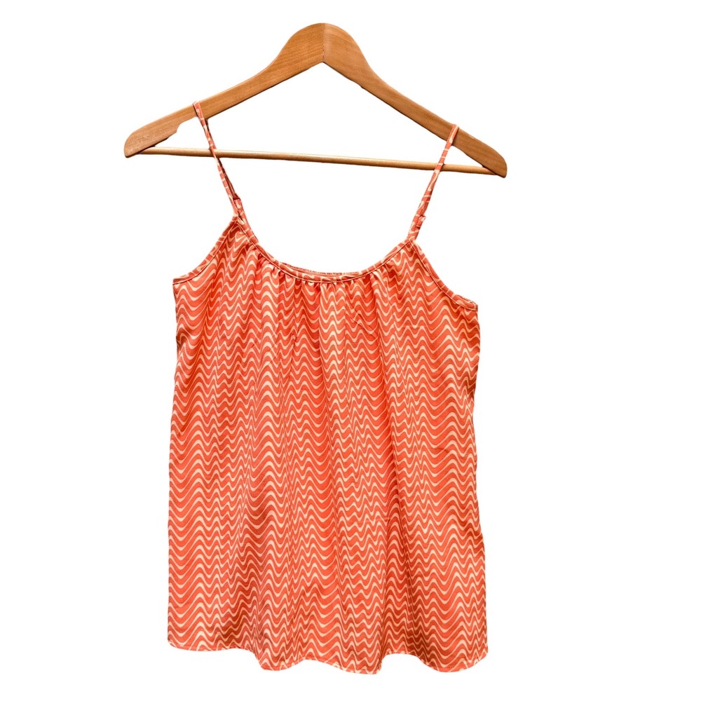 FarWest Cami Tank Top Women S Orange Chevron Wave‎ Summer Boho Vacation Smocked